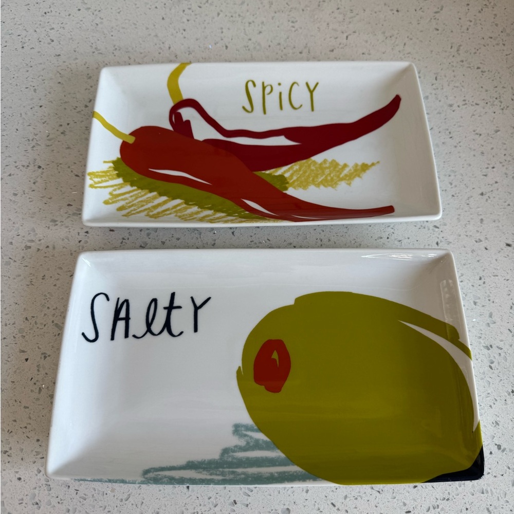 Crate & Barrel “Crave” Rectangular Appetizer Plates – Salty & Spicy – EUC
